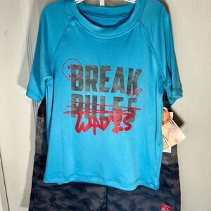 Big Chill Boys' Camouflage Rash Guard Swim Set Size 8 UPF 50+ NWT